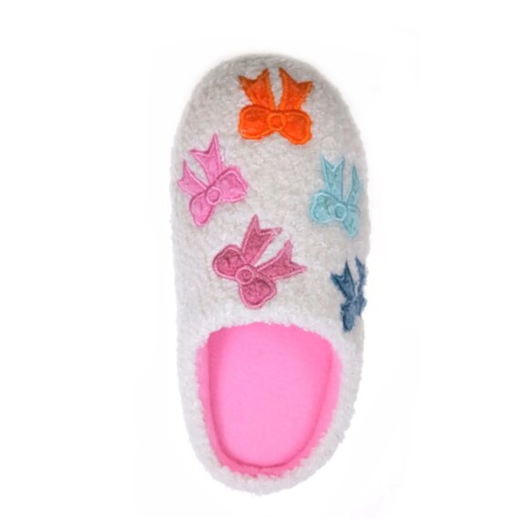 NWT Wonder Nation Girls Fuzzy Slippers slides white with colored bows size 13/1 - Picture 6 of 6